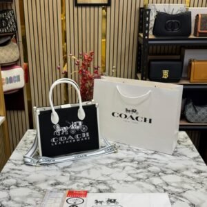 Coach Signature Canvas Shoulder Bag Tote With CarryBag (Black)