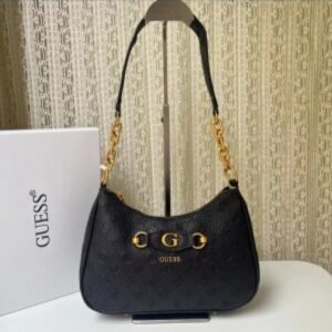 GUESS IZZY PEONY ROSE LOGO SHOULDER BAG WITH OG BOX AND DUST BAG PREMIUM QUALITY (BLACK)